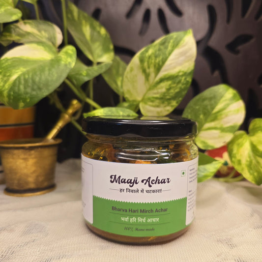 Moti Hari Mirch Bharwa Achar, Thick Green Chilli Pickle 300gm